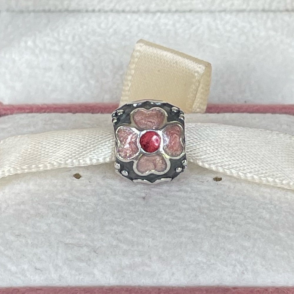 Pandora Sterling Silver 925 Daisy Pink and Red Enamel Flower Charm